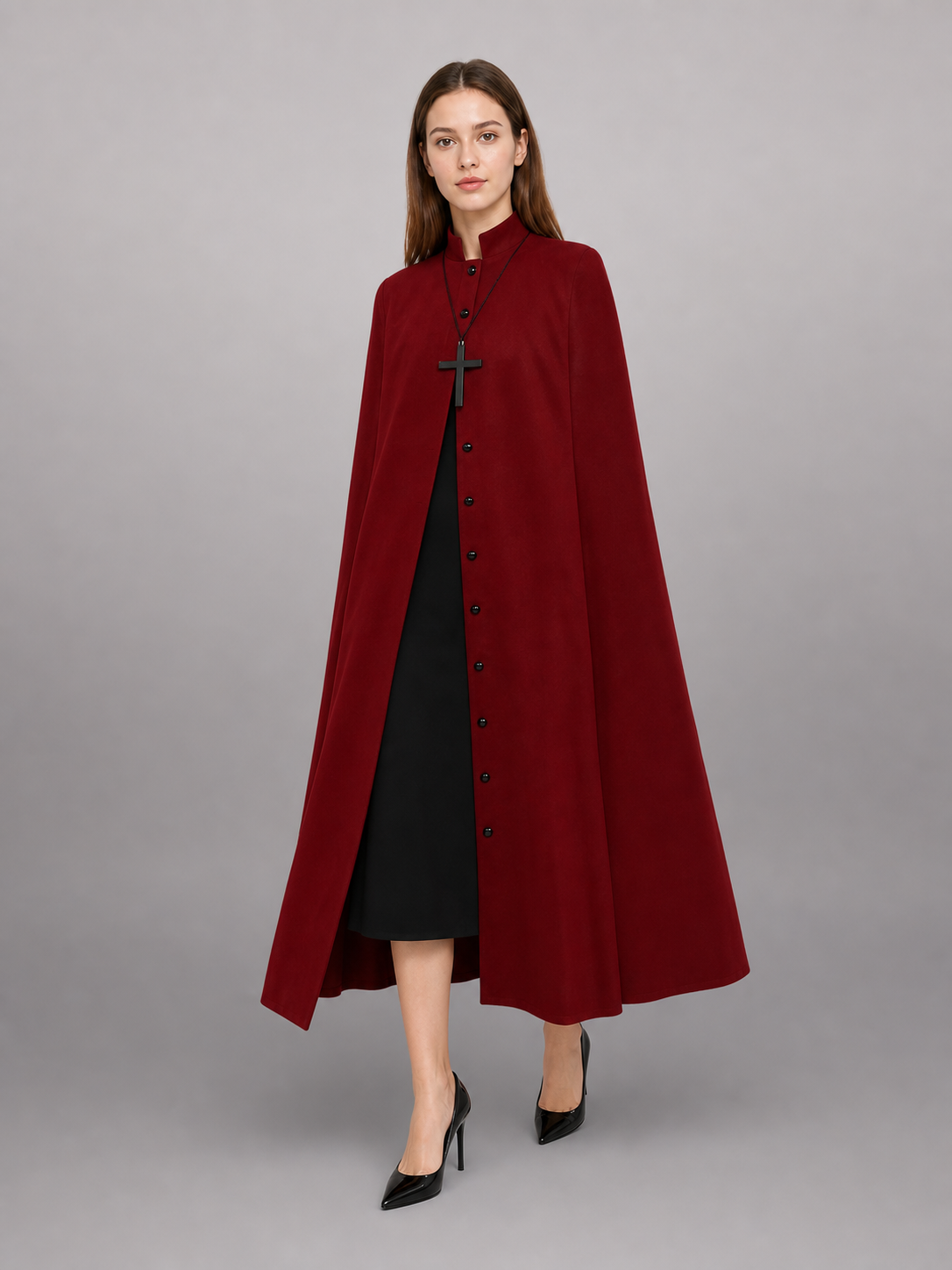 Long Burgundy Cassock with Collar and Buttons