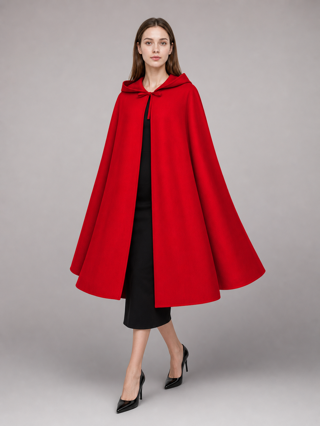 Long red hooded carnival cloak