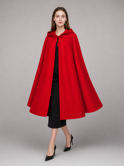 Long red hooded carnival cloak
