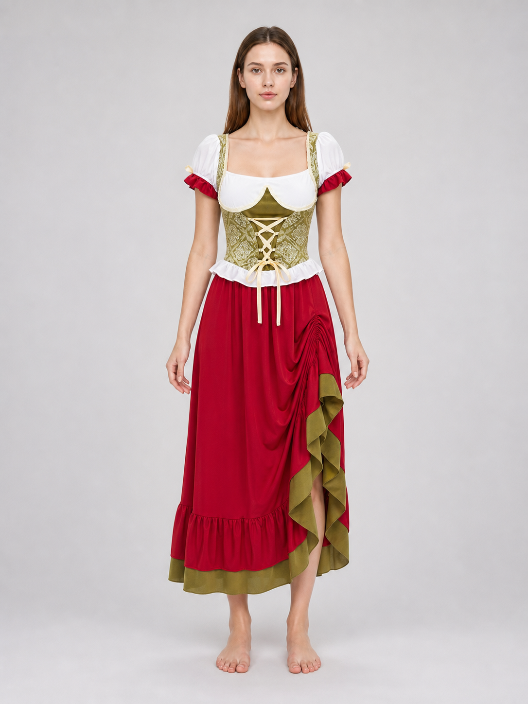 Bavarian-Style Costume Dress with Scarf