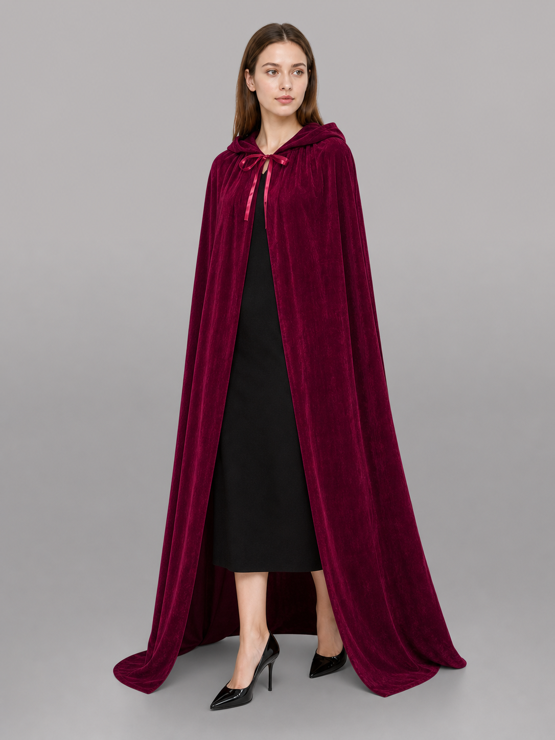Burgundy Hooded Carnival Cloak for Cosplay