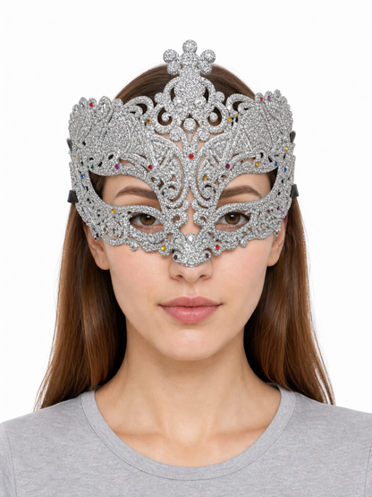 Carnival eye mask with silver glitter