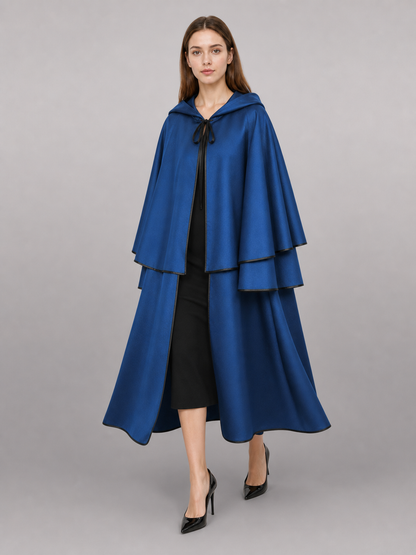 Long Blue Hooded Costume Cape