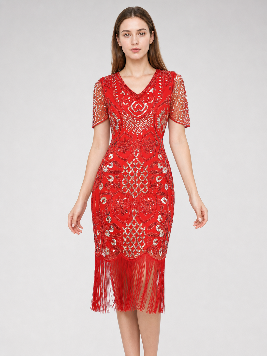 Retro-Style Sequin and Fringe Cocktail Dress