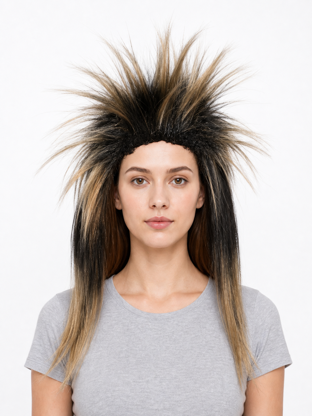 Black and blonde spiked mohawk wig product view 18