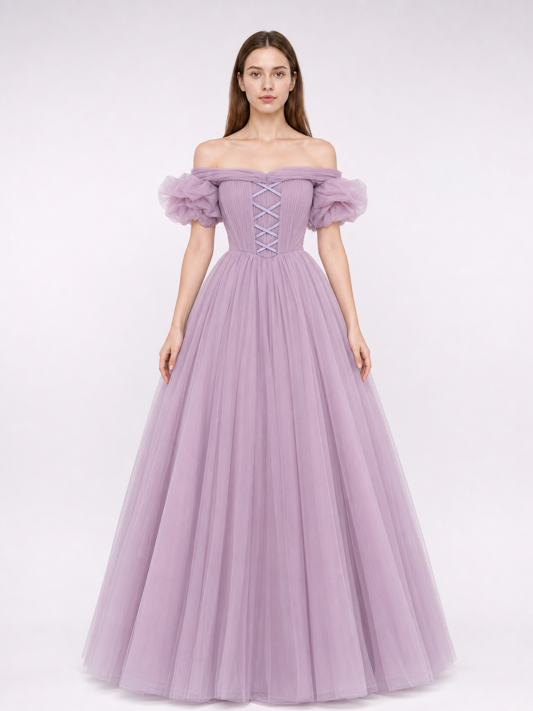 Floor-Length Princess Dress with a Full Skirt and Lacing