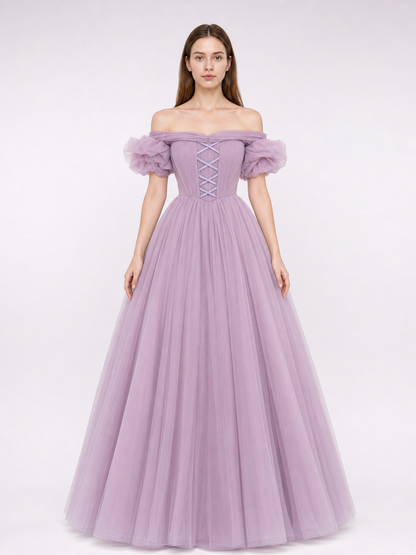Floor-Length Princess Dress with a Full Skirt and Lacing