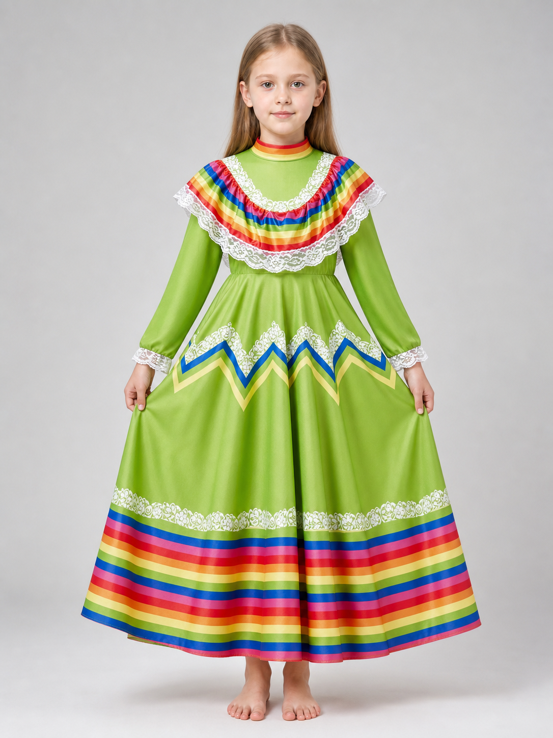 Folk Dress with Lace and a Bright Skirt