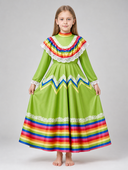 Folk Dress with Lace and a Bright Skirt