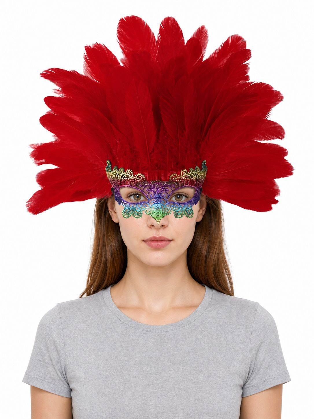 Carnival Headpiece with Red Feathers