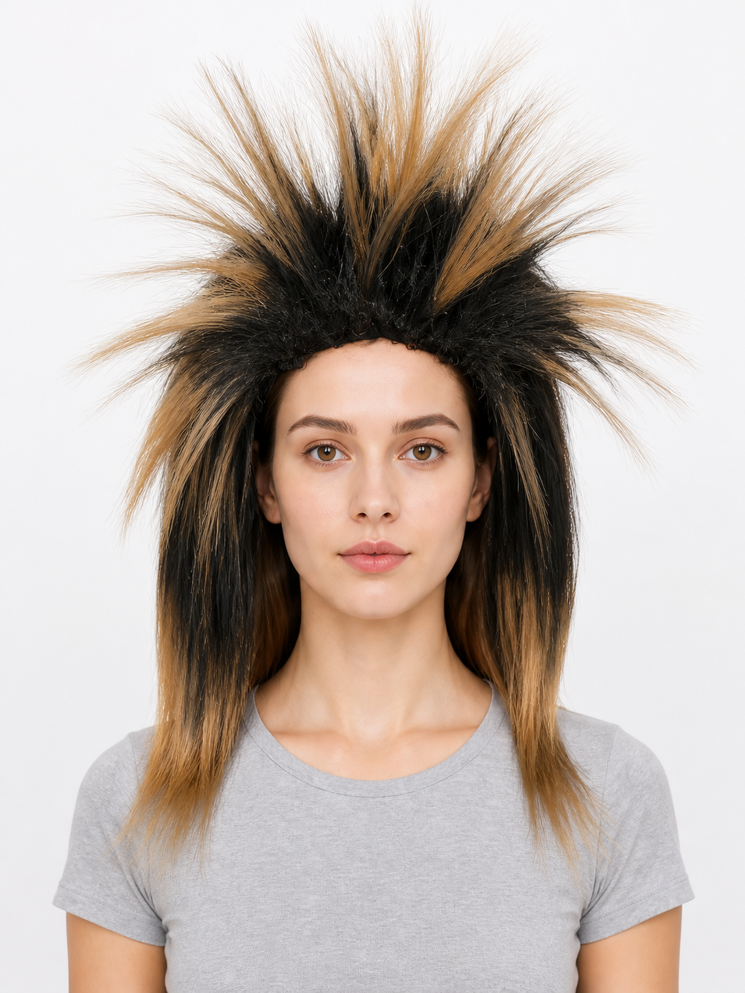 Black and blonde spiked mohawk wig product view 19