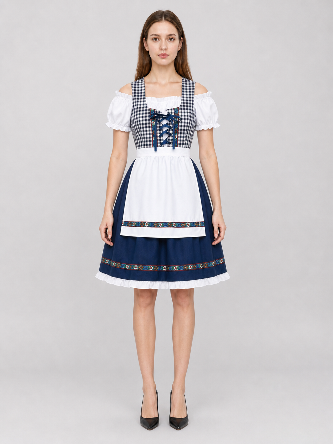 Plaid Bavarian Dress with Bonnet