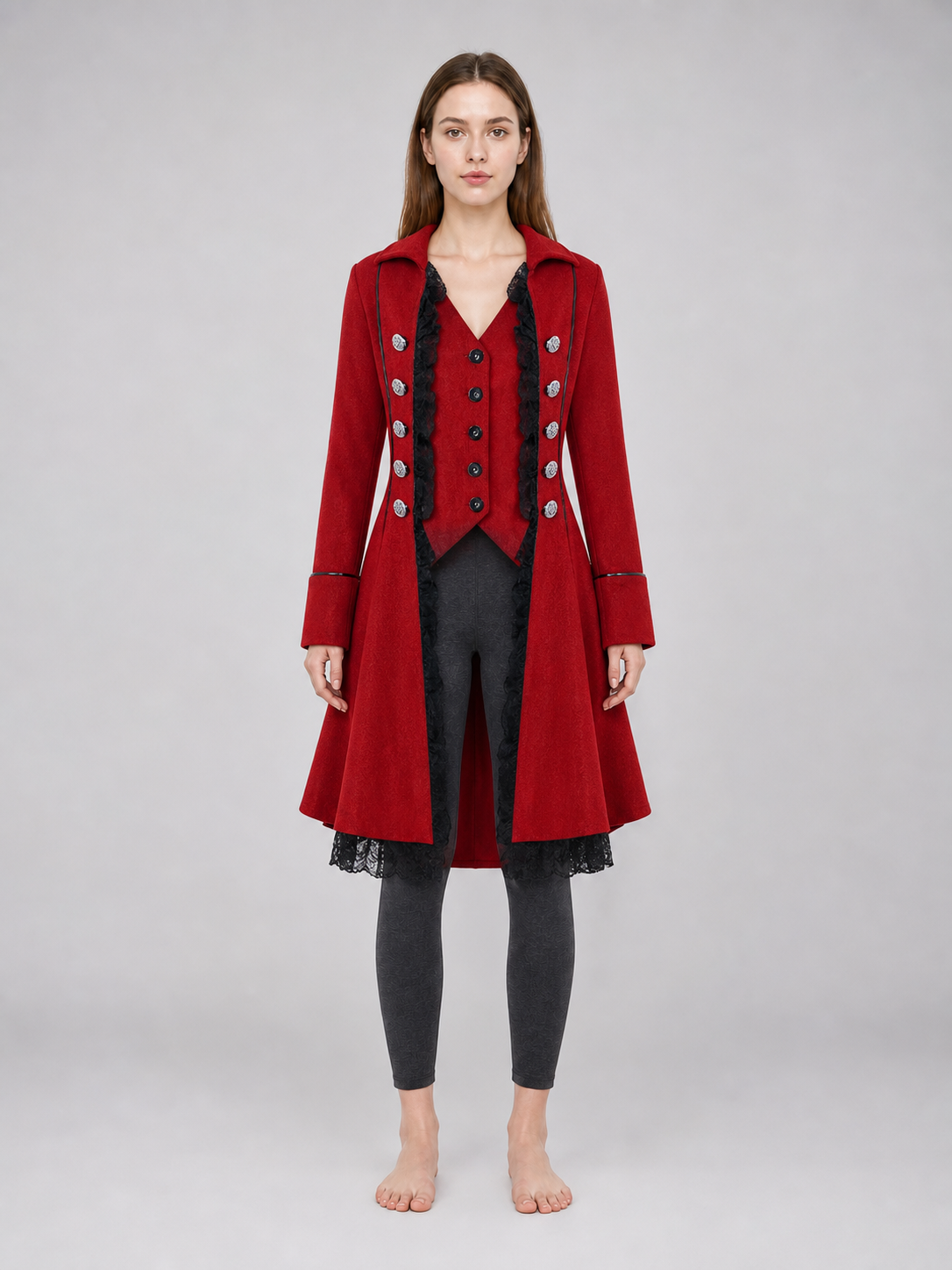 Red decorative tailcoat with long sleeves