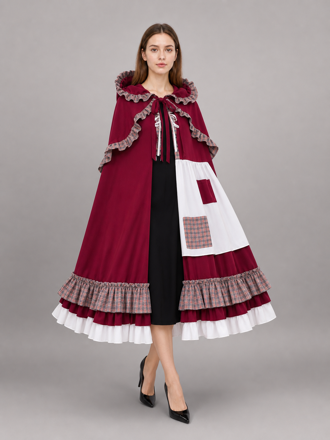 Burgundy hooded cosplay costume cloak