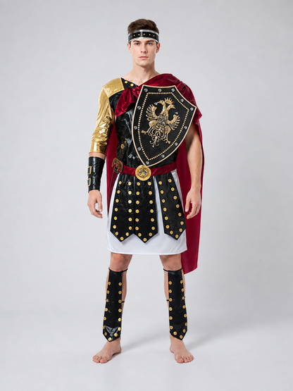 Roman Warrior Costume with Shield and Sword for Cosplay front view
