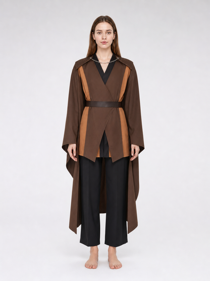 Medieval Character Cosplay Costume Set, 4-Piece Brown Cape, Black Inner Garment, Belt And Pants, Role Play Stage Outfit