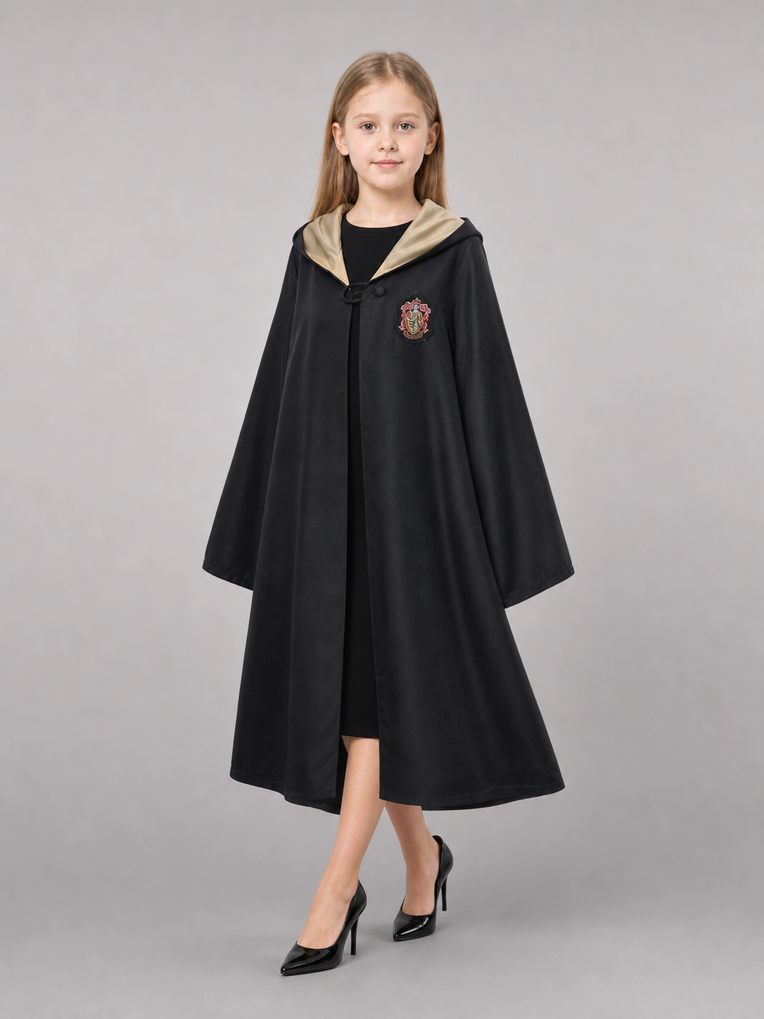 Black costume cloak with hood and accessories