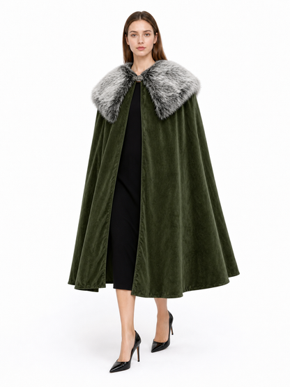 Green Carnival Cloak with Fur Collar