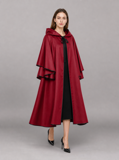 Long Burgundy Hooded Costume Cape