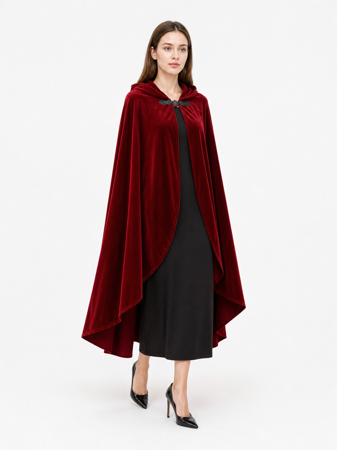 Red medieval carnival cloak with hood