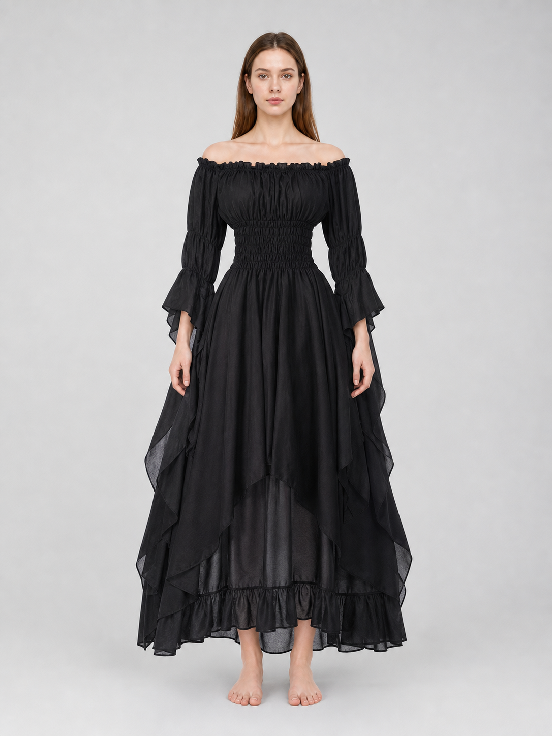 Gothic Lace Dress with Puff Sleeves