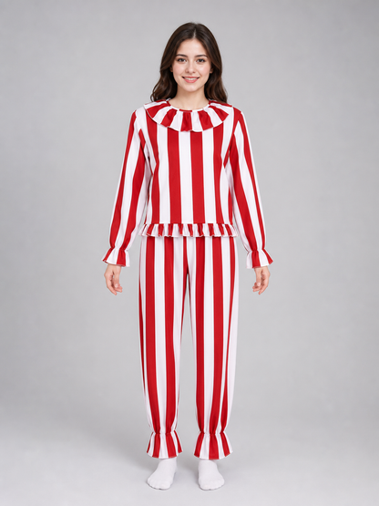 Red and White Striped Clown Costume for Cosplay