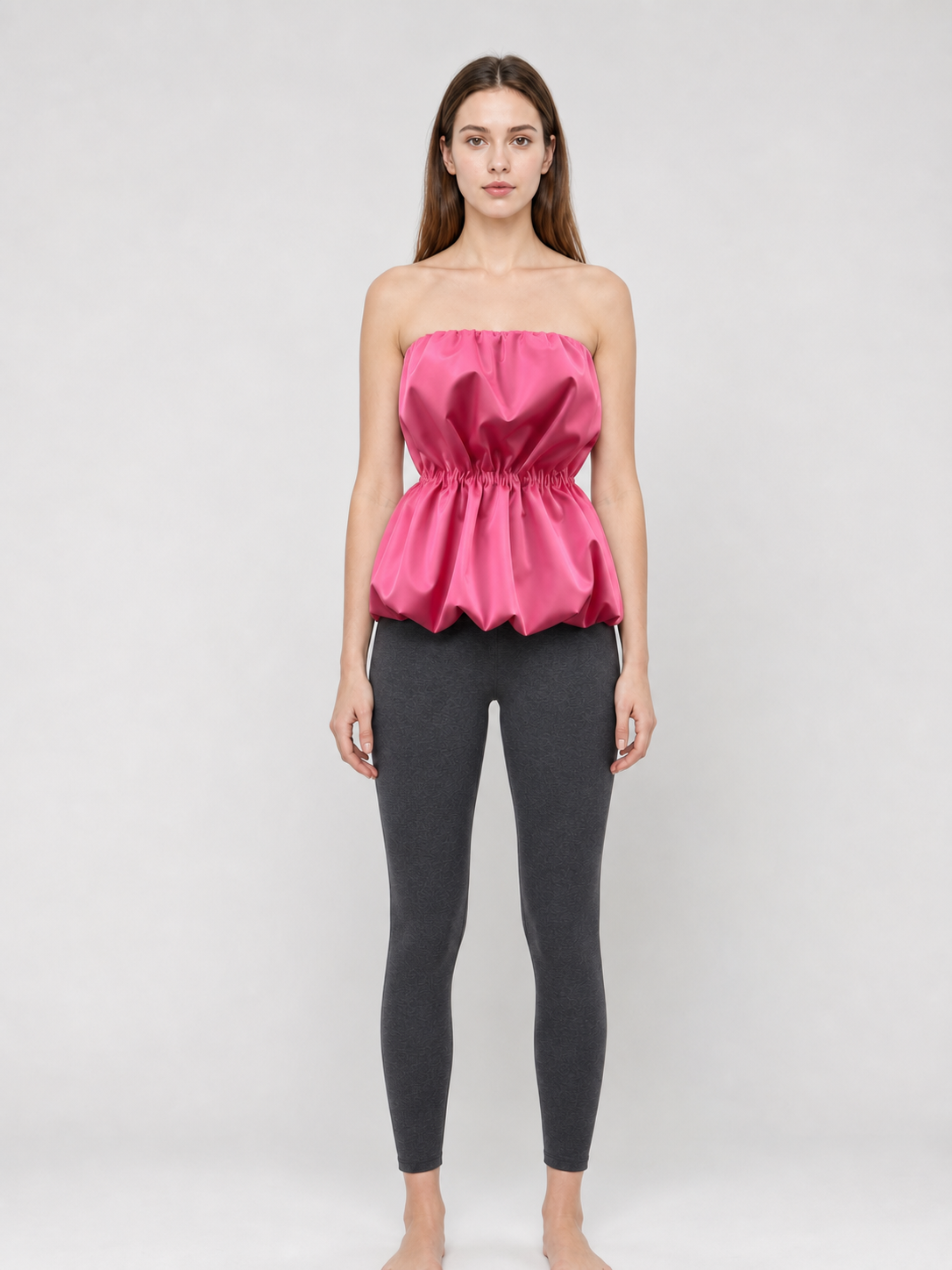 Strapless bustier top with peplum, bright pink