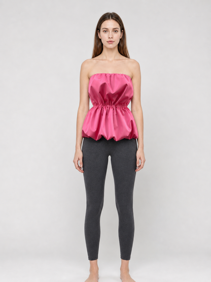 Strapless bustier top with peplum, bright pink
