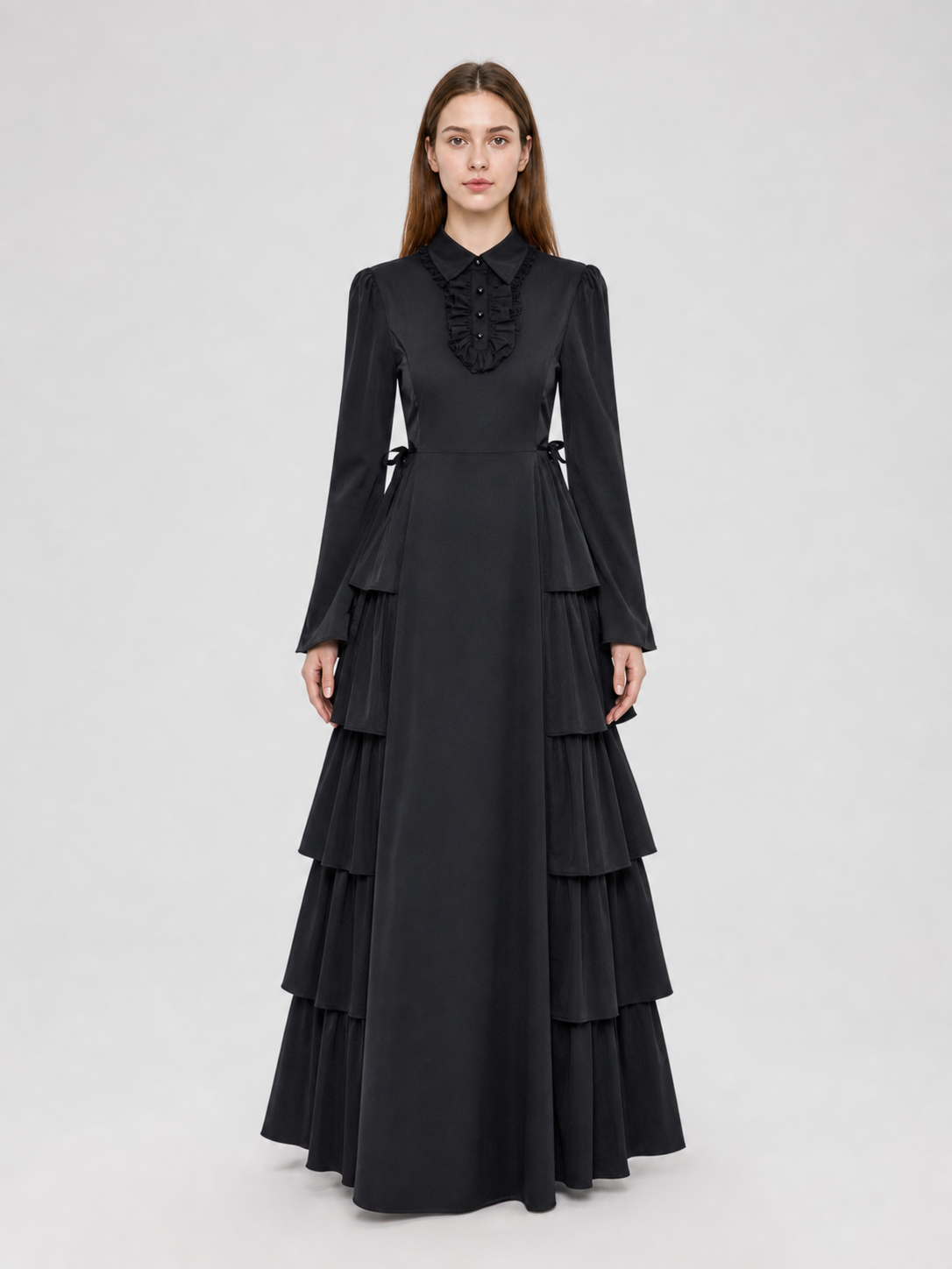 Black Gothic Dress with Ruffles and Lacing