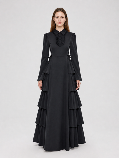 Black Gothic Dress with Ruffles and Lacing