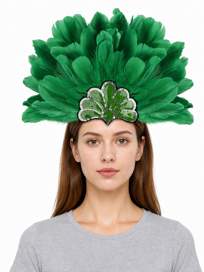 Carnival Headpiece with Green Feathers