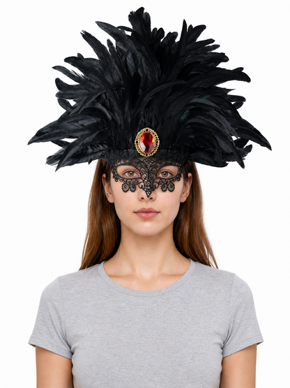 Carnival headpiece with black feathers