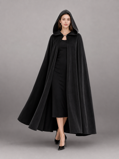 Long black hooded costume cloak