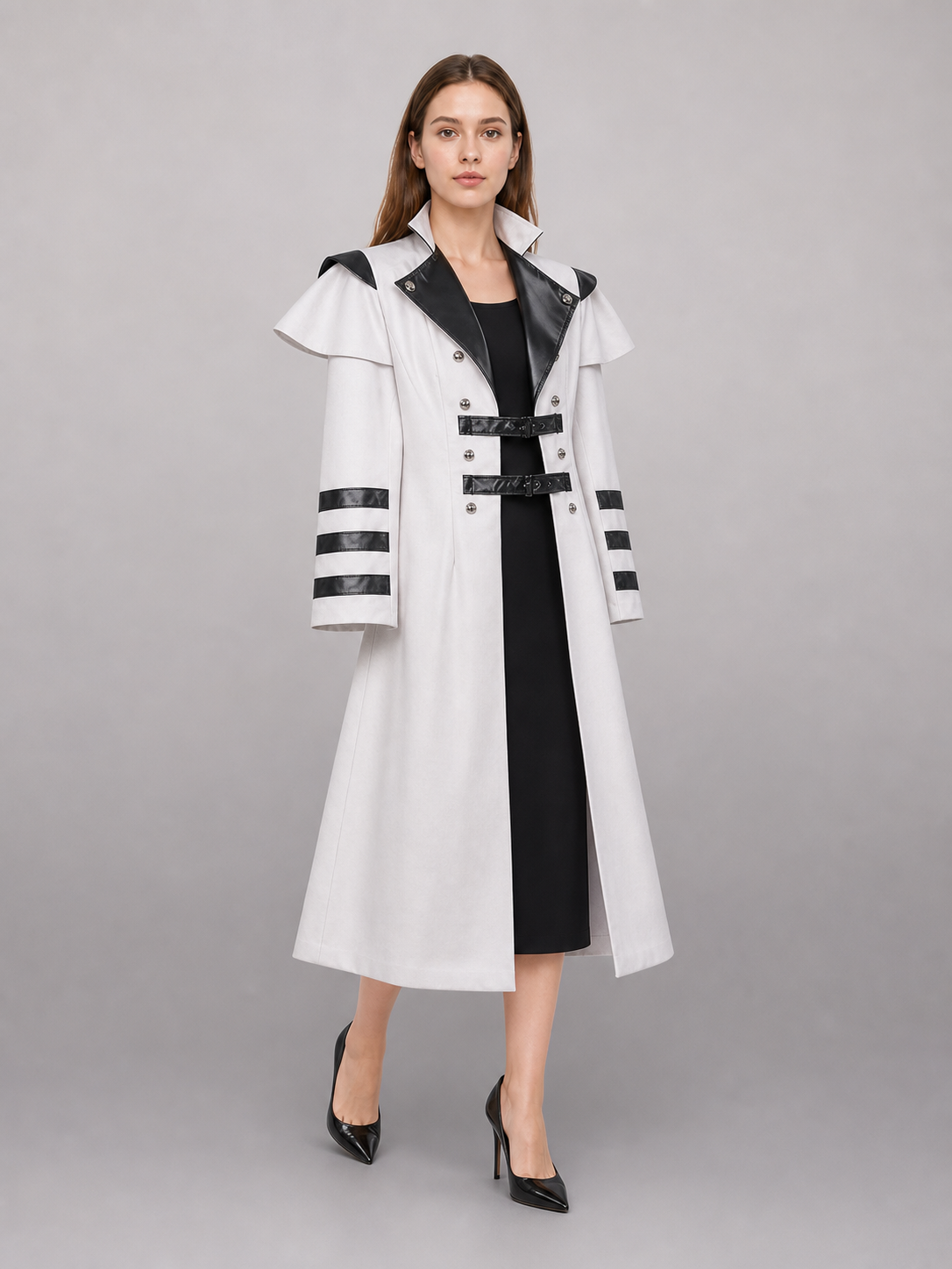 White costume cloak with black details