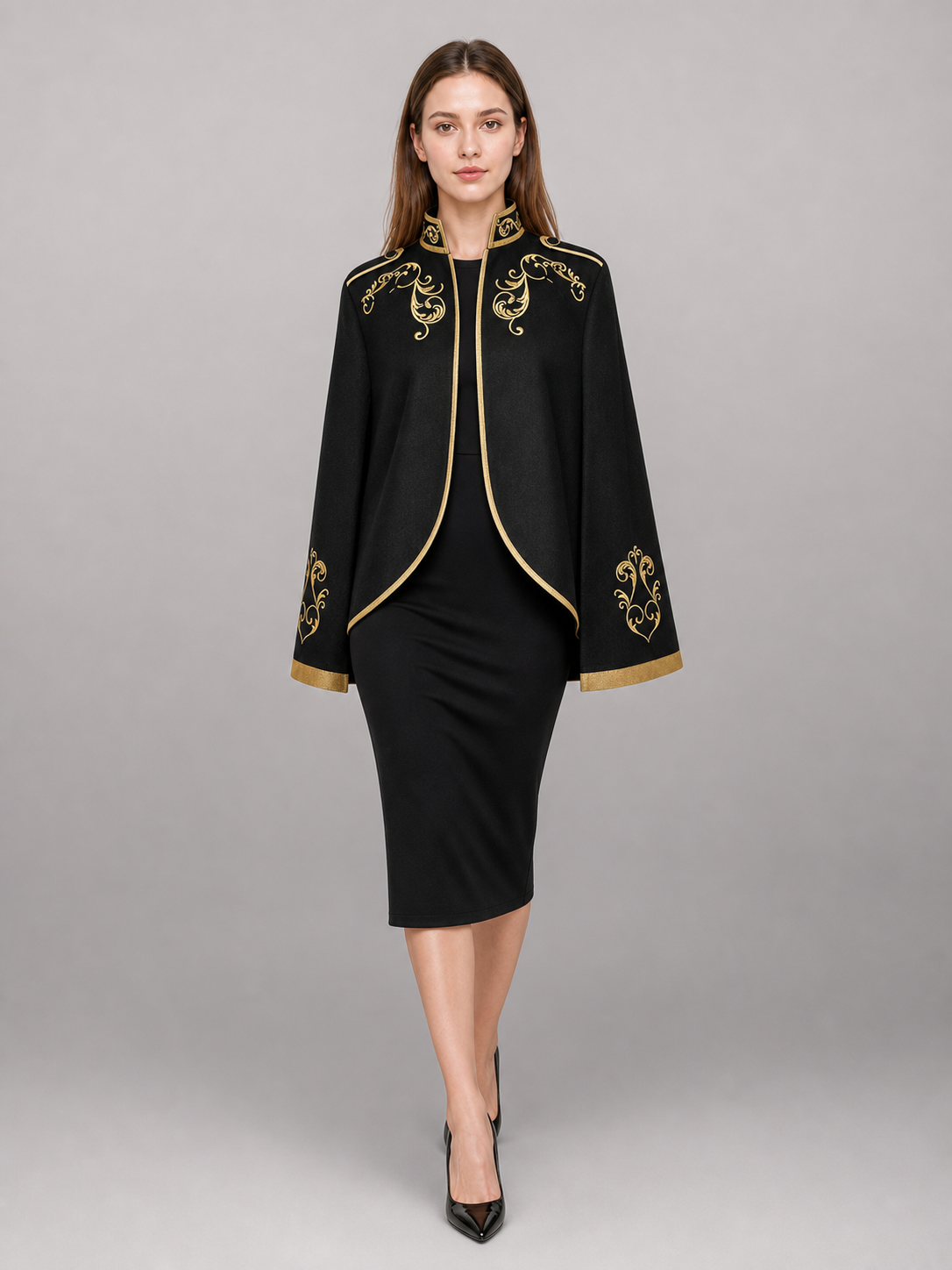 Black Carnival Jacket with Gold Trim and Embroidery