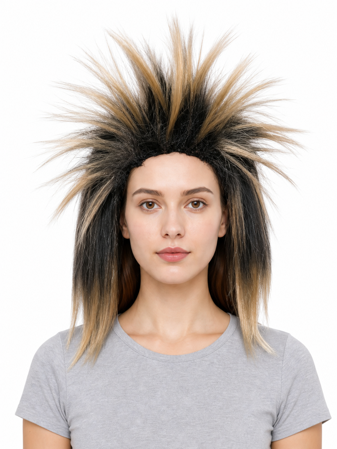 Black and blonde spiked mohawk wig product view 20