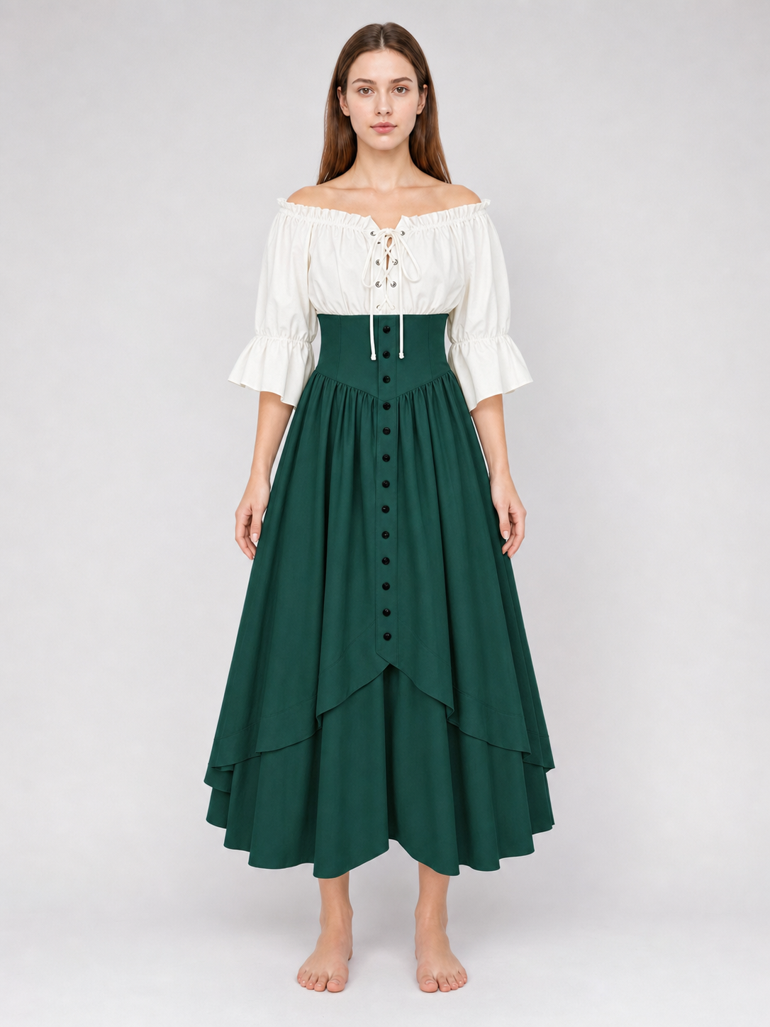 Vintage dress with a full skirt, ruffles, and sleeves