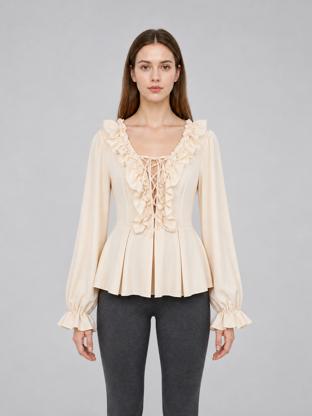 Renaissance-Style Blouse with Ruffles and Lacing