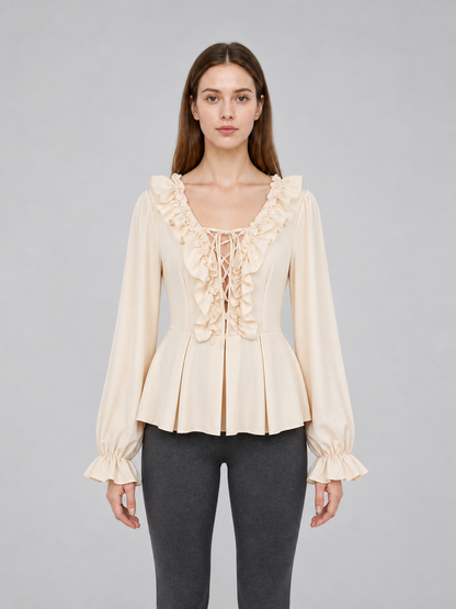 Renaissance-Style Blouse with Ruffles and Lacing