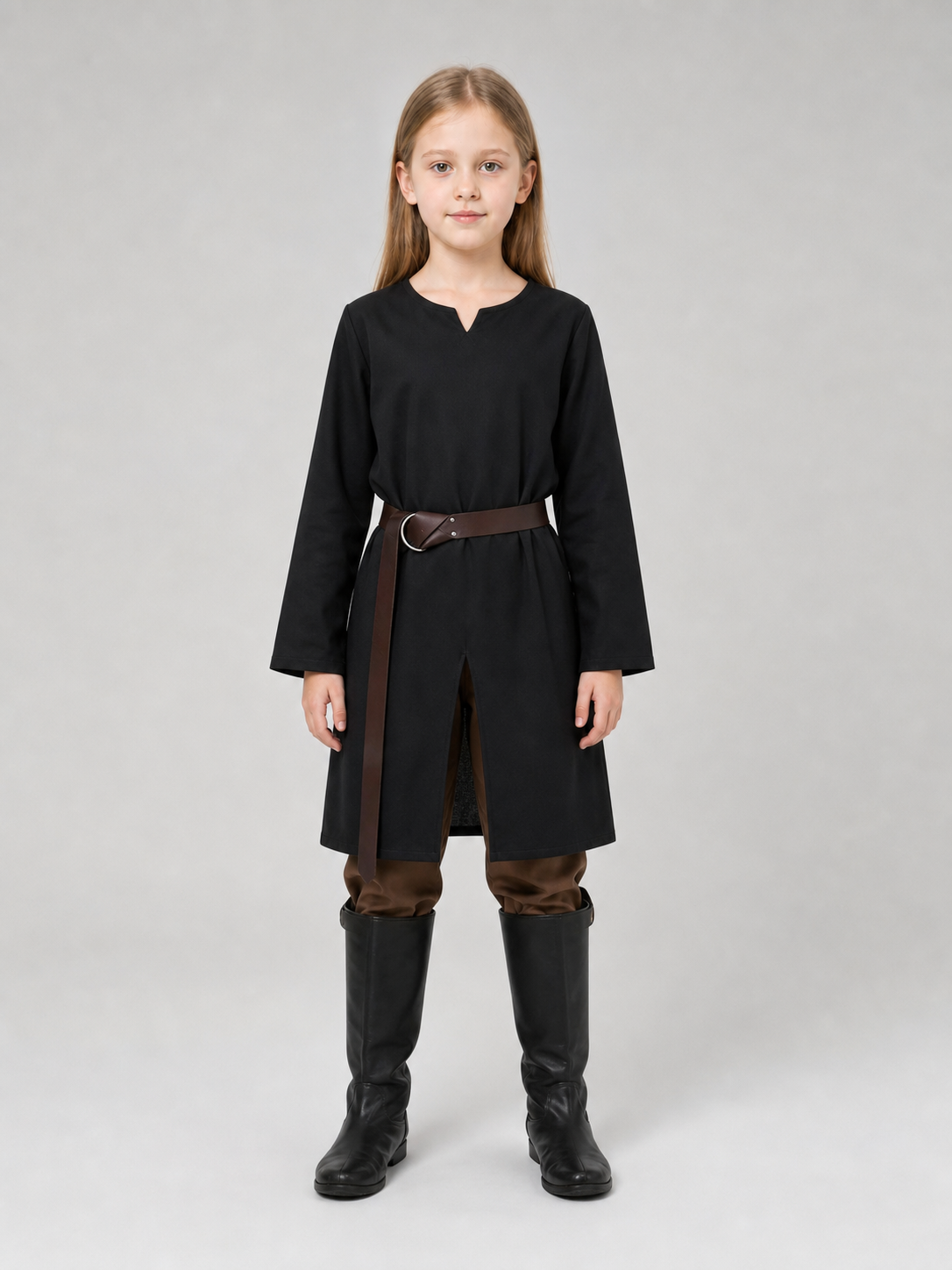 Black long loose-fit tunic in a fantasy style