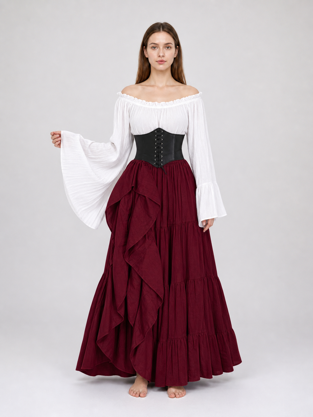Gothic Costume with Corset and Multi-Tiered Skirt