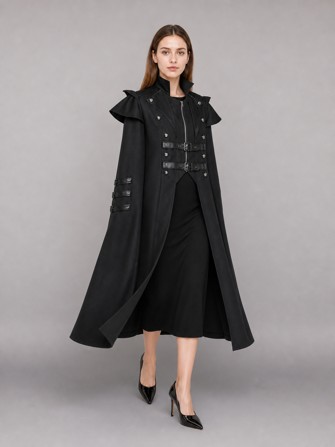 Black Gothic Costume Cloak with Straps