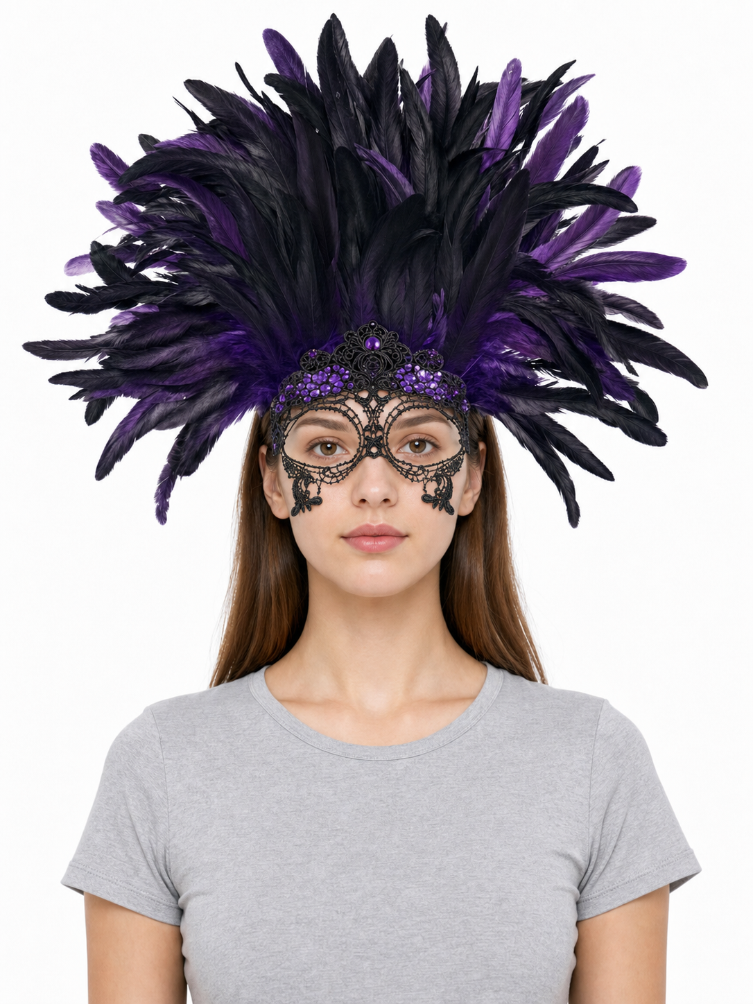 Carnival Headpiece with Feathers and Mask