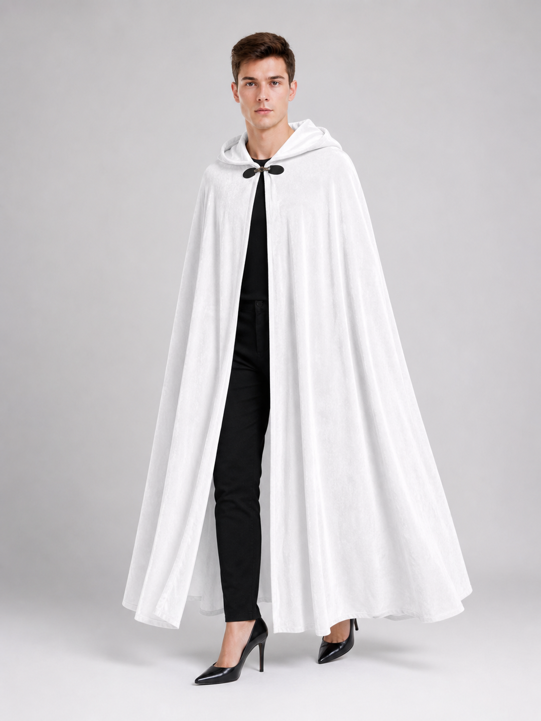 Long White Hooded Carnival Cloak