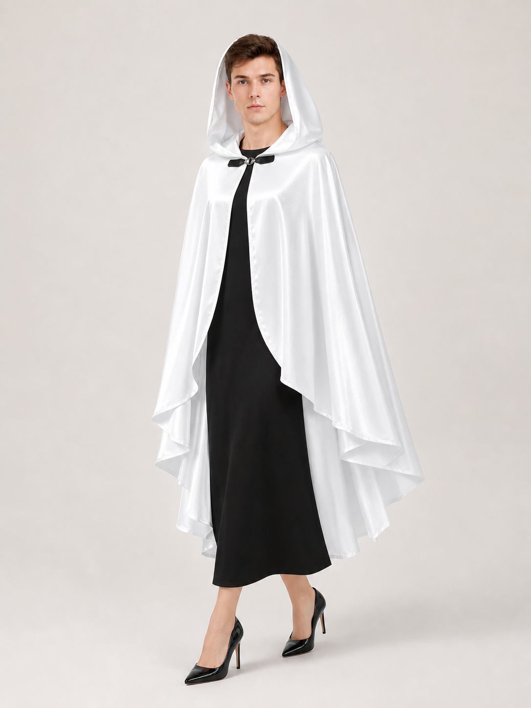 White Hooded Costume Cloak, Flowing Silhouette