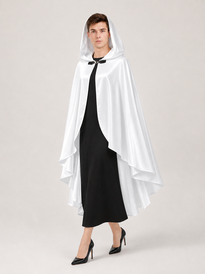 White Hooded Costume Cloak, Flowing Silhouette