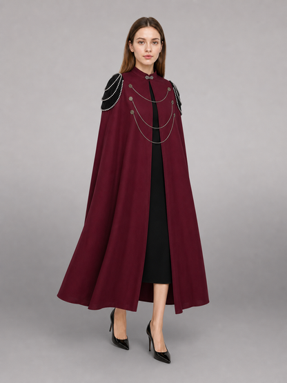 Long burgundy hooded carnival cloak