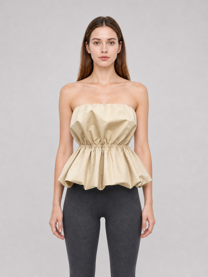 Strapless Peplum Bustier Top, Beige