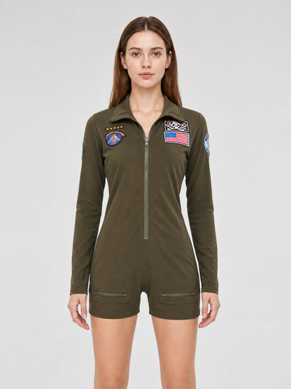 Olive Long-Sleeve Romper Shorts