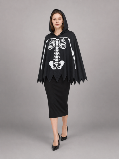 Skeleton costume cloak with hood